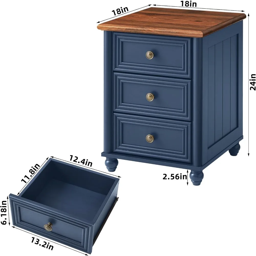 Farmhouse Night Stand Set of 2,Wood Nightstand with 3 Drawers,Bedside End Table with Storage and Roman Column,for Bedroom 3