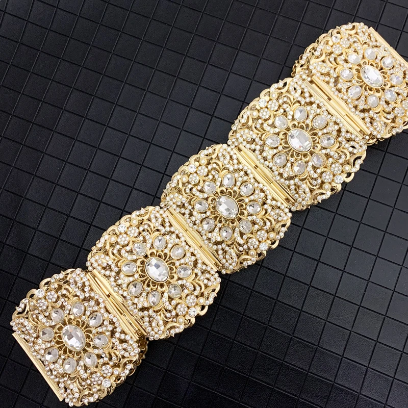 

Luxury Bridal Belts with Full Crystals Wide Wedding Dress Waist Band Hollow Flower Design Wedding Jewelry Belts for Bridal