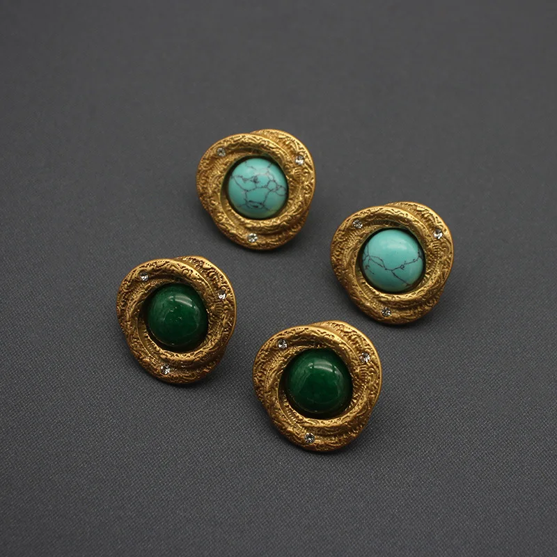 European and American fashion medieval palace style natural stone earrings