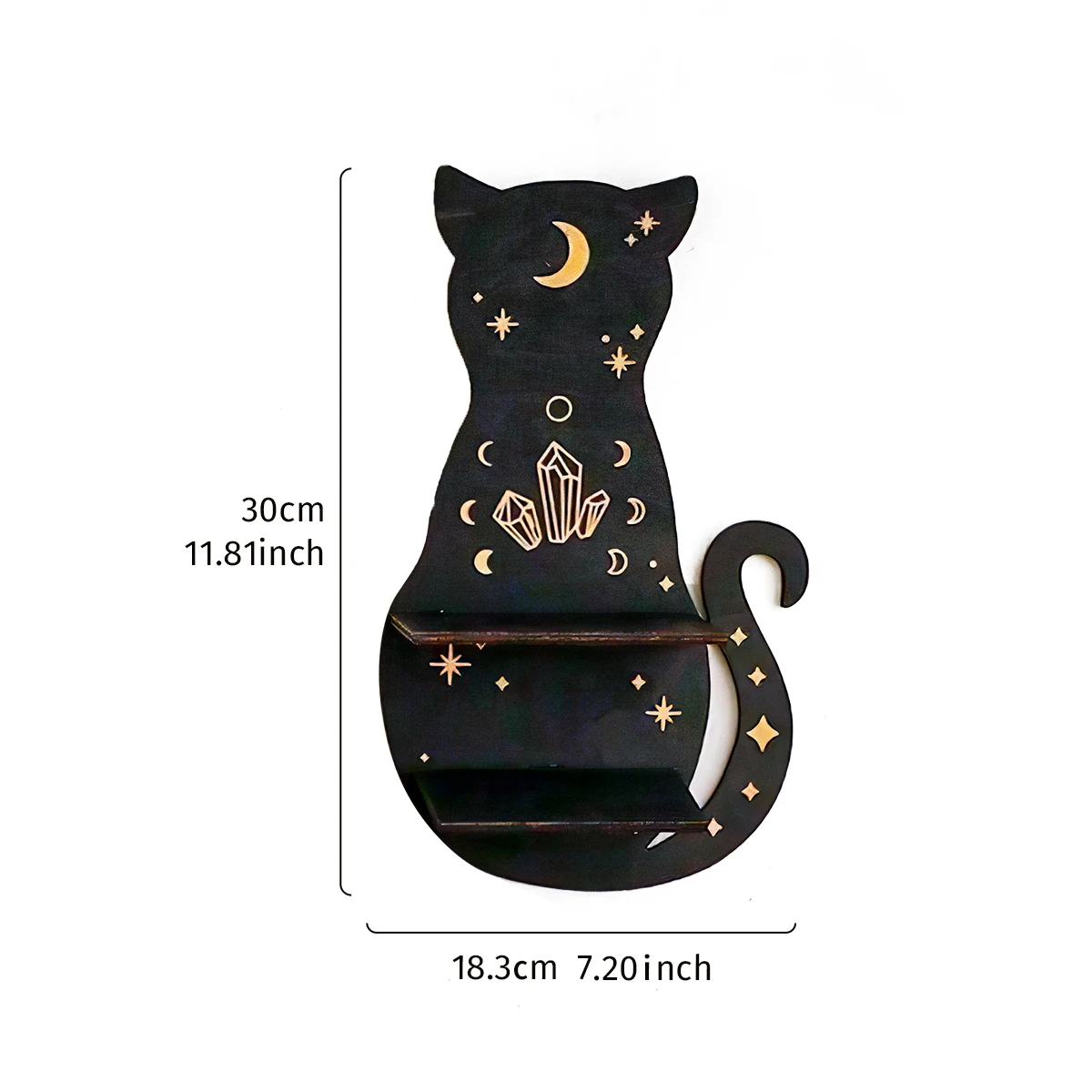 1PC, gold print embellished with black kitten-shaped wooden wall shelf, suitable for living room, bedroom, and party decoration