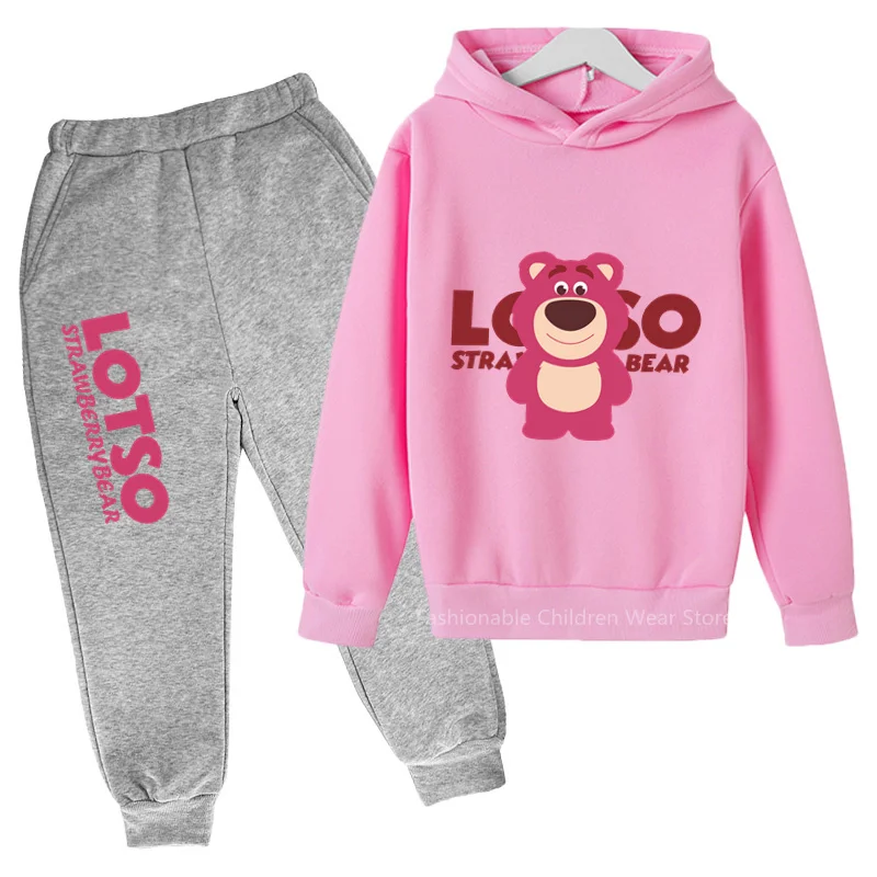 

New Strawberry Bear Hoodie & Pants Set - Cozy Cotton Look for Kids, Perfect for Casual Korean Outings