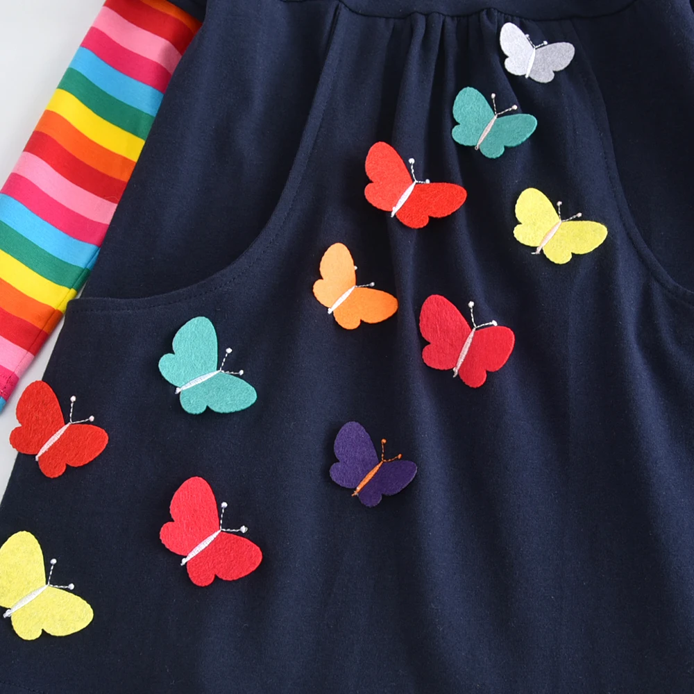 DXTON Birthday Girls Dresses Long Sleeve Baby Girls Winter Dresses Kids Cotton Clothing Casual for 2-8 Years Children