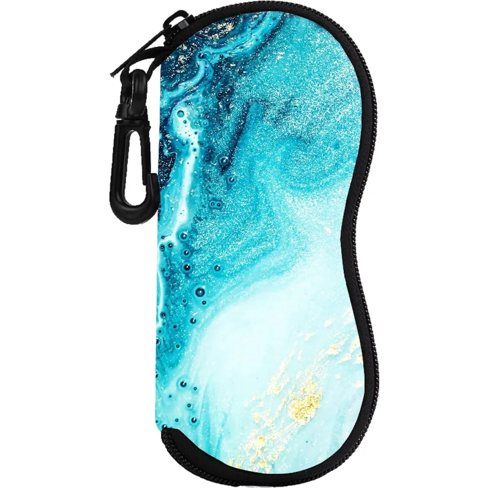 

Blue Gold Marble Glasses Case Pouch Prints Zipper Soft Eyewear Storage Box Outdoor Travel Portable Anti-Pressure Sunglasses Bag