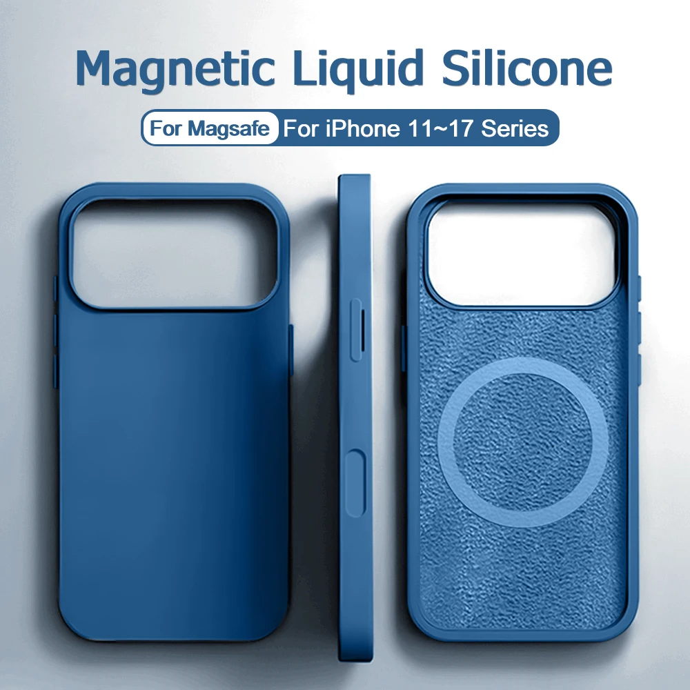 For Magsafe Original Liquid Silicone Case For iPhone 17 15 14 13 12 11 16 Pro Max Plus 17 Air Magnetic Charging Shockproof Cover