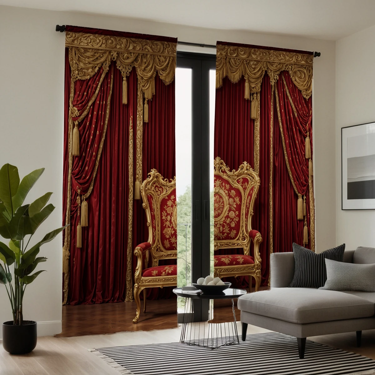 2pcs HD digital curtain printing simulation valance red palace style yellow embroidery home decoration style decoration livin 4