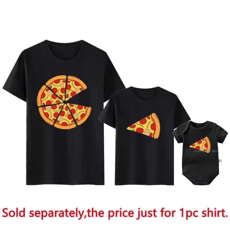 Funny Pizza and Pizza Slice Print Family Matching Shirts Cotton Dad and Daughter Son Kids Tshirts Baby Rompers Father's Day Gift 3