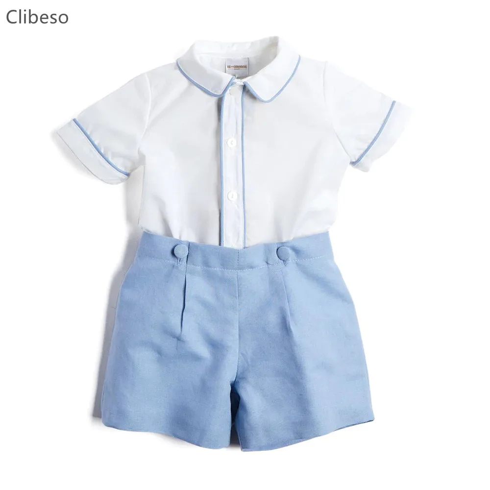 Clibeso 2024 Baby Boys Classic Clothes Set Children Spanish Boutique Clothing Suits White Shirts Blue Cotton Shorts Pants EID Clibeso 2024 Baby Boys Classic Clothes Set Children Spanish Boutique Clothing Suits White Shirts Blue Cotton Shorts Pants EID