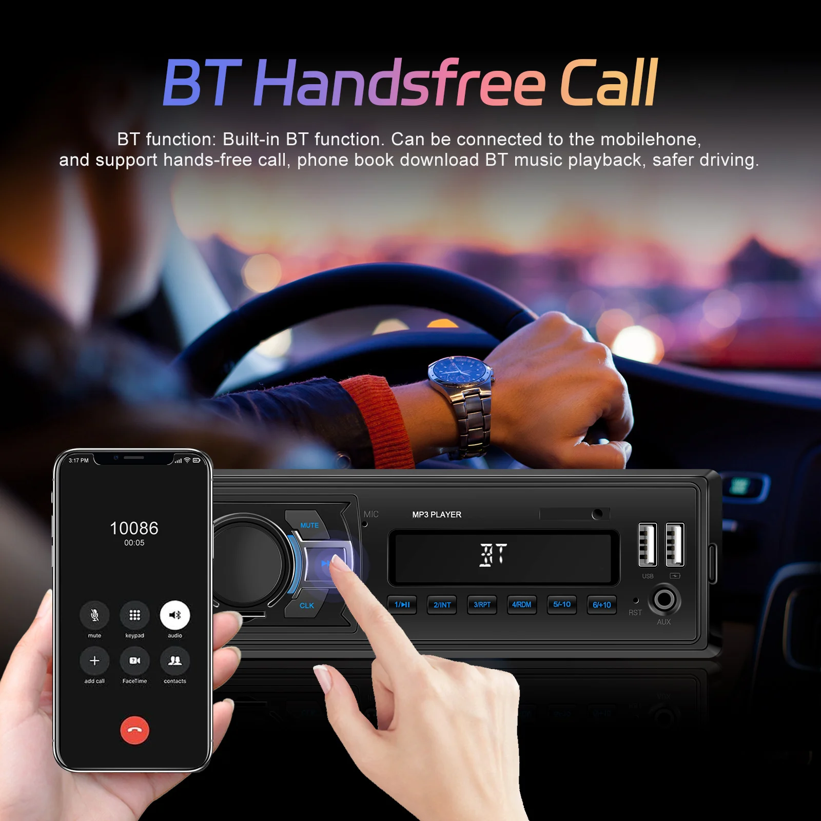 AMPrime 1DIN Autoradio Car Radios Stereo DAB Radio Bluetooth Music 12V In-dash Car Mp3 Multimedia Player FM Radio USB/SD/AUX-IN