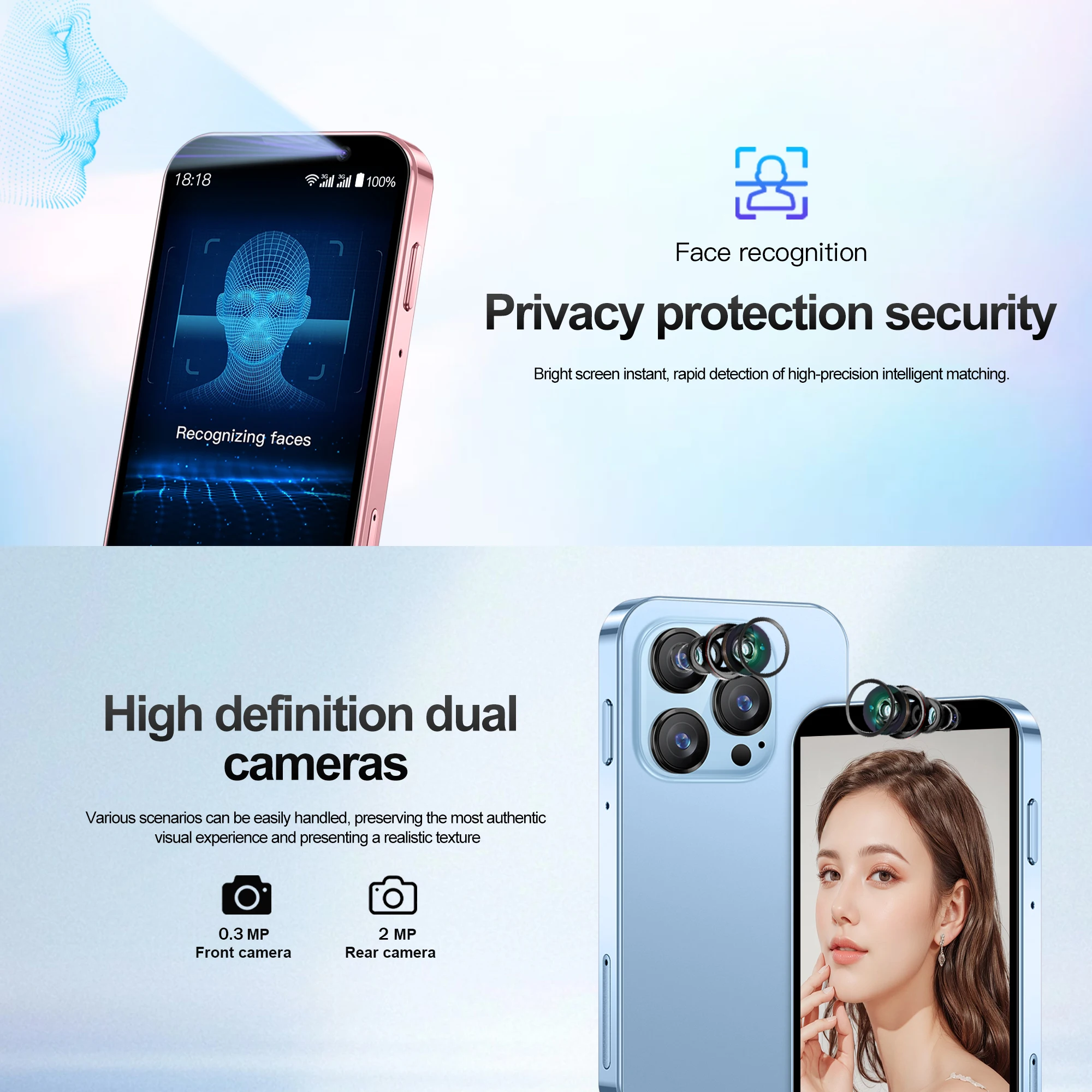 SERVO 16SE MINI Cute Smartphone 3G WCDMA Android System 2GB+16GB Play Store WhatsAPP Face Unlock WiFi Small Pocket Smart Phones