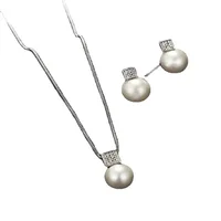 2 PCS Imitation Pearl Pendant Women Necklace Earring Stud Set Silver Color Snake Chain Square Metal Full Crystal Jewelry Set 2