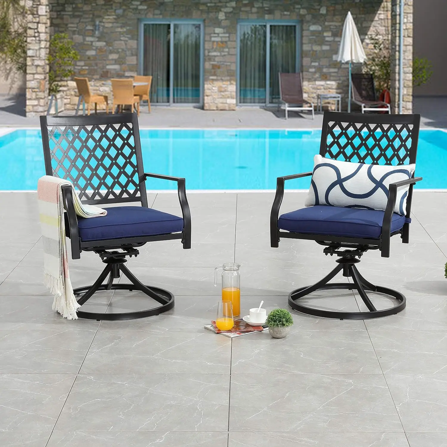 

LOKATSE HOME Patio Swivel Dining Chairs Set of 2 with Cushion Bistro Outdoor Furniture for Garden Backyard Poolside, Blue