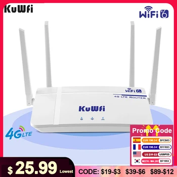 KuWFi 300Mbps CAT4 LTE Router Wireless WiFi6 Router 4G Modem with Externanl Antenna Ethernet Port Nano SIM Card Slot for 10 User