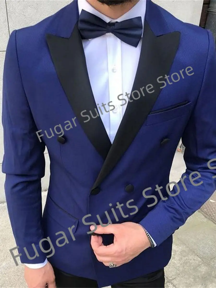 

Business Bule Wedding Men Suits Slim Fit Peak Lapel Groom Formal Tuxedos Party 2 Pieces Sets Luxuly Male Blazer Costume Homme