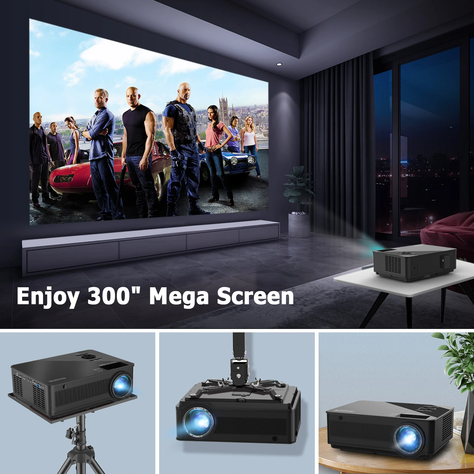 FANGOR 1600 Ansi 4K Projector Supported with Screen Full HD 1920*1080P Native Dolby Audio Home Theater Beamer Wifi proyector
