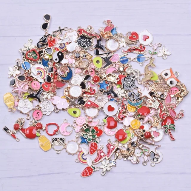 30/50/100pcs Random Mix Cute Floating Charms For Jewelry Making Supplies  DIY Lockets Components Flowers Heart Charm Accessories - AliExpress