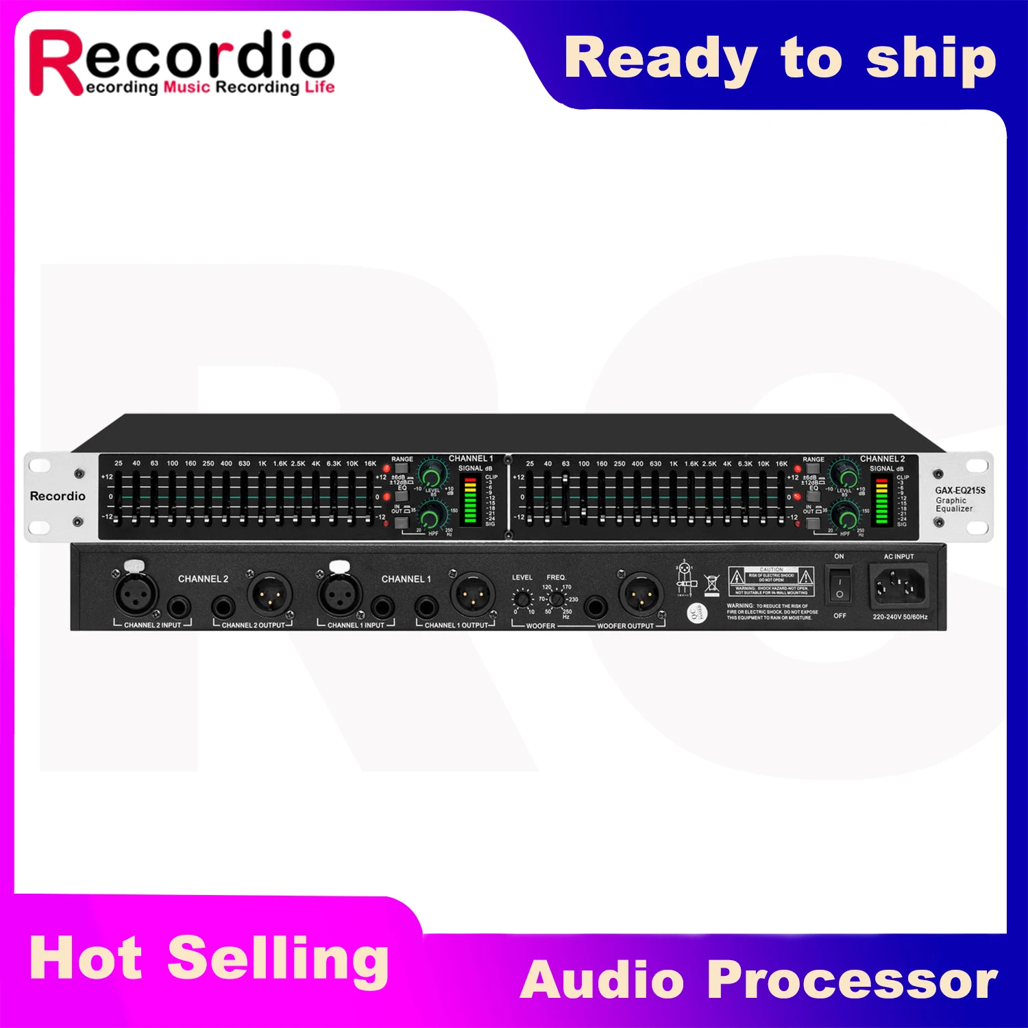 GAX-EQ215S+ Active Balanced Dual 15 Band Graphic Equalizer Digital Audio Sound Processor Power Equalizer