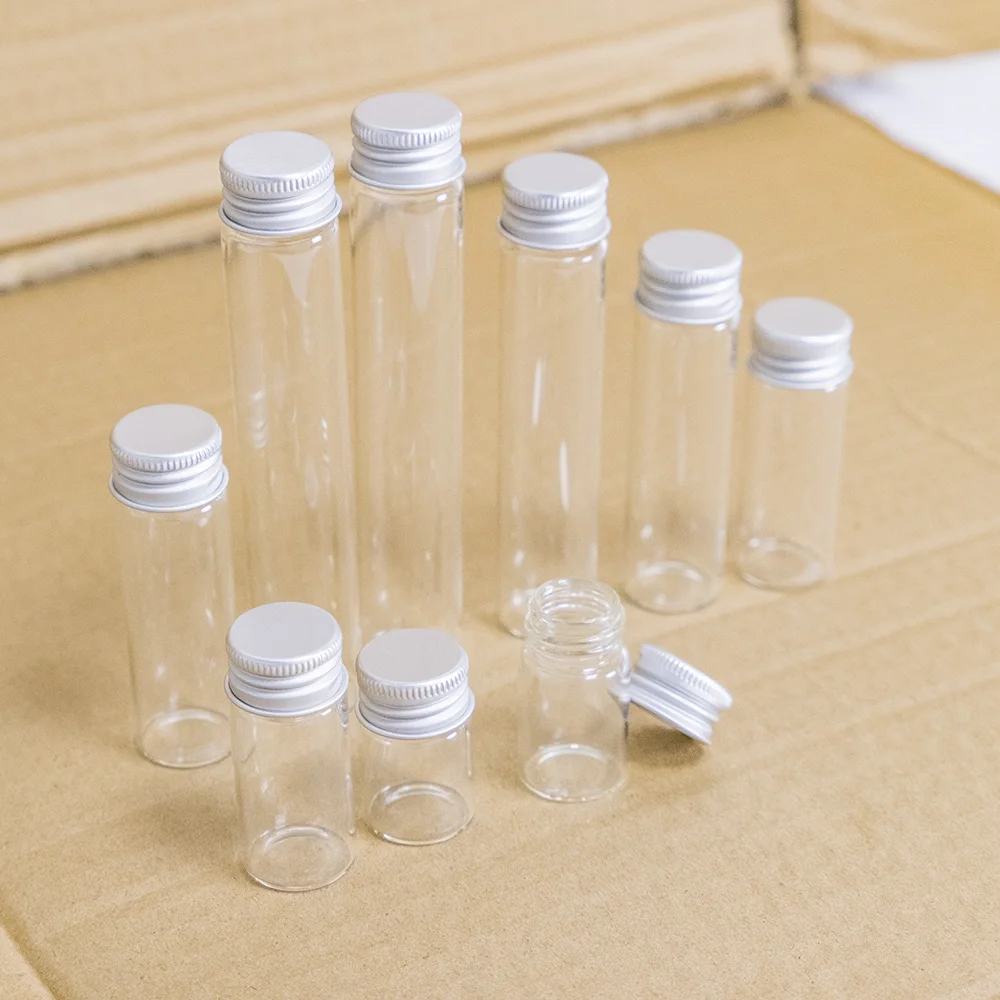 5ml 8ml 10ml 12ml 20ml 25ml 30ml Tiny Transparent Glass Bottles with Silver Aluminium Screw Cap Cute Jar Vials DIY Craft 100pcs 2