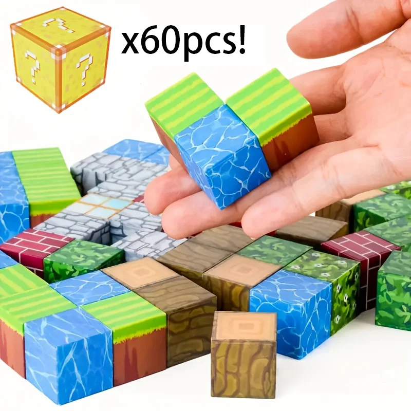 60 pieces Random magnetic building blocks mixed colors DIY entertainment toys mini world magnetic building blocks,magnetic assembly toy