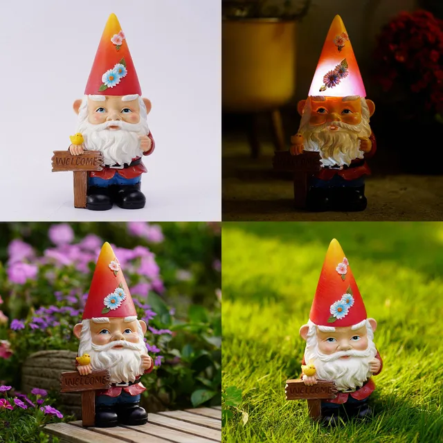 Kerti Napenergia Törpe Cella Kültéri Dekorációs Kiegészítők Gyanta Gnome Szoborlámpa Gyepen Elf Szobor Világítás Led Homed Udre Tree - Image 4