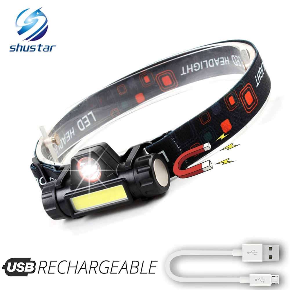 Rechargeable Led Headlamp Xpe+cob Work Light 2 Lighting Modes With Tail