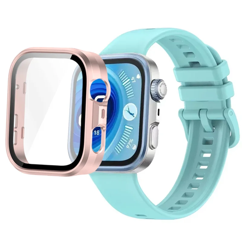 Breathable Silicone Strap with Protective Tempered Glass Screen and HD PC Case