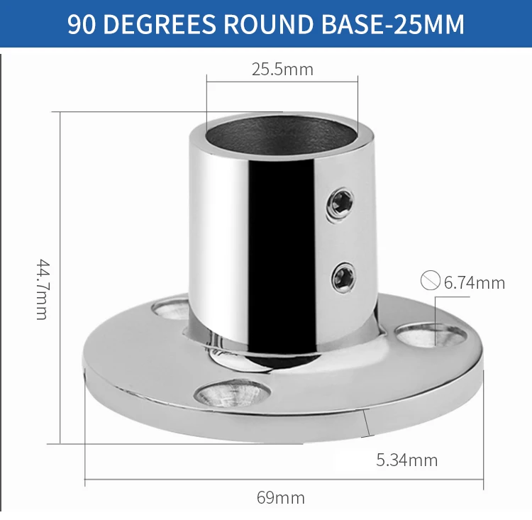 MARINE CITY Stainless Steel 45-Degree Boat Hand Railing Fitting - 1 Inch Round Base, 316 SS, For Marine Railings - View #2