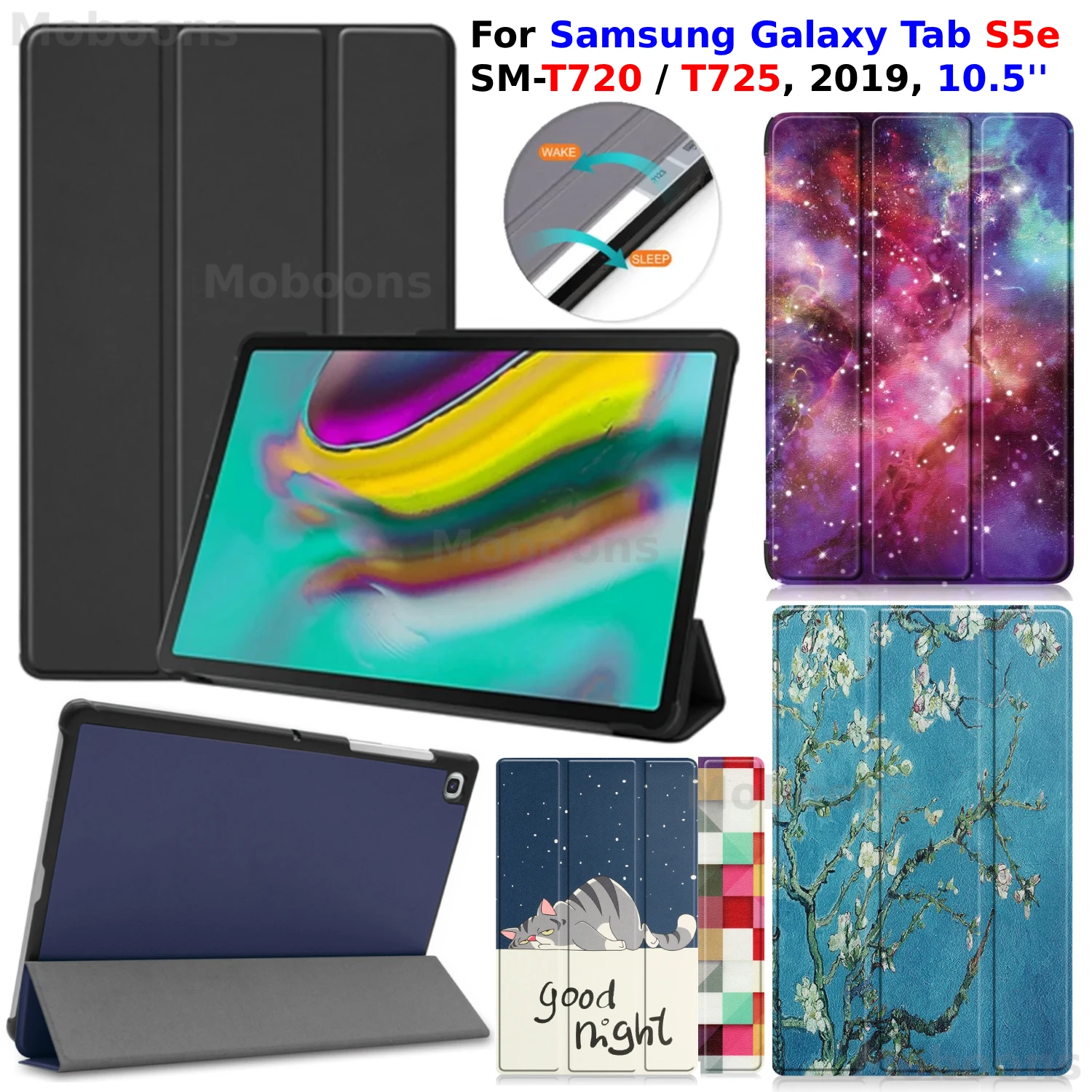 Para Samsung Galaxy Tab S5e Funda de 10,5 ''SM-T720/T725 2019 Auto Wake Sleep PU Funda de cuero delgada triple soporte Funda para tableta