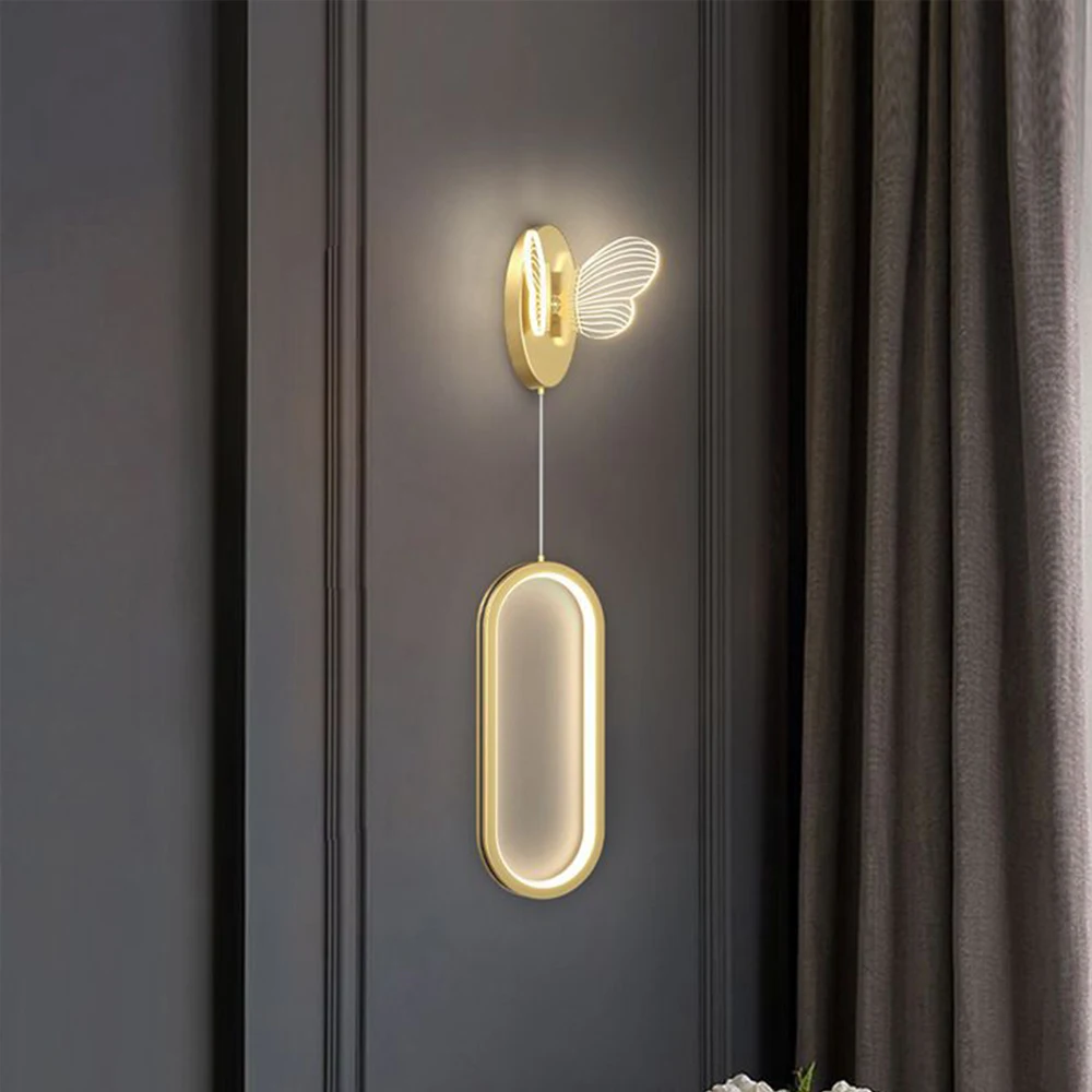 Nordic New bedroom bedside butterfly wall lamp Luxury home decoration salon luminaria Simple living room hallway wall light