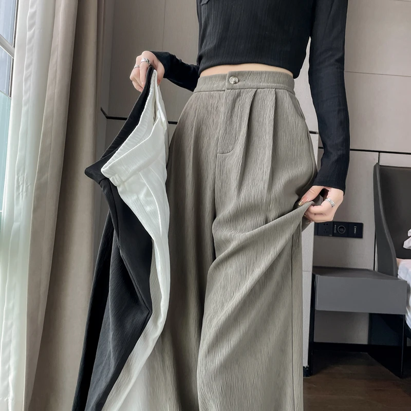 

Текстурированные женские брюки 2024 весна/лето расширенная версия прямые брюки с высокой талией драпированные широкие брюки для небольшого роста