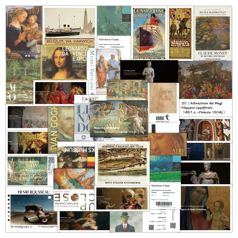 50개 빈티지 유화 스티커, 그래피티 노트북 여행가방 오토바이 데칼, 페이퍼리 팝 스토어