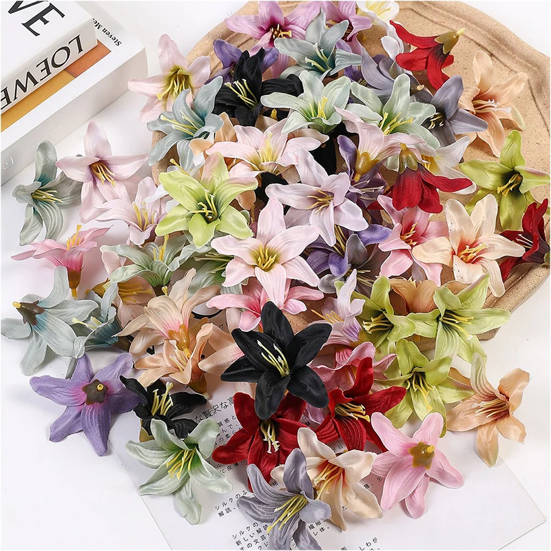 50/100Pcs Seide Künstliche Blume Köpfe Gefälschte Lilie Blume DIY Handwerk Scrapbooking Hause Hochzeit Zimmer Party Kranz Dekor zubehör – Detail 5