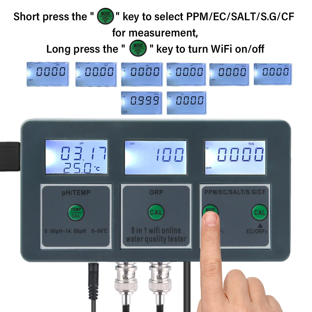 Tuya Wifi Online Water Quality Detector PH ORP EC TDS SALT S.G CF