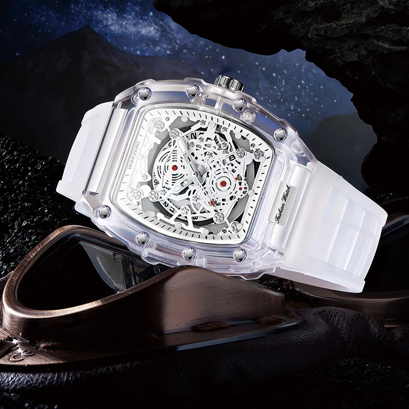 Tonneau Barrel Shaped Quartz Watch Waterproofing Transparent Style Fashion Watches Non Mechanical Uniqueness Watch