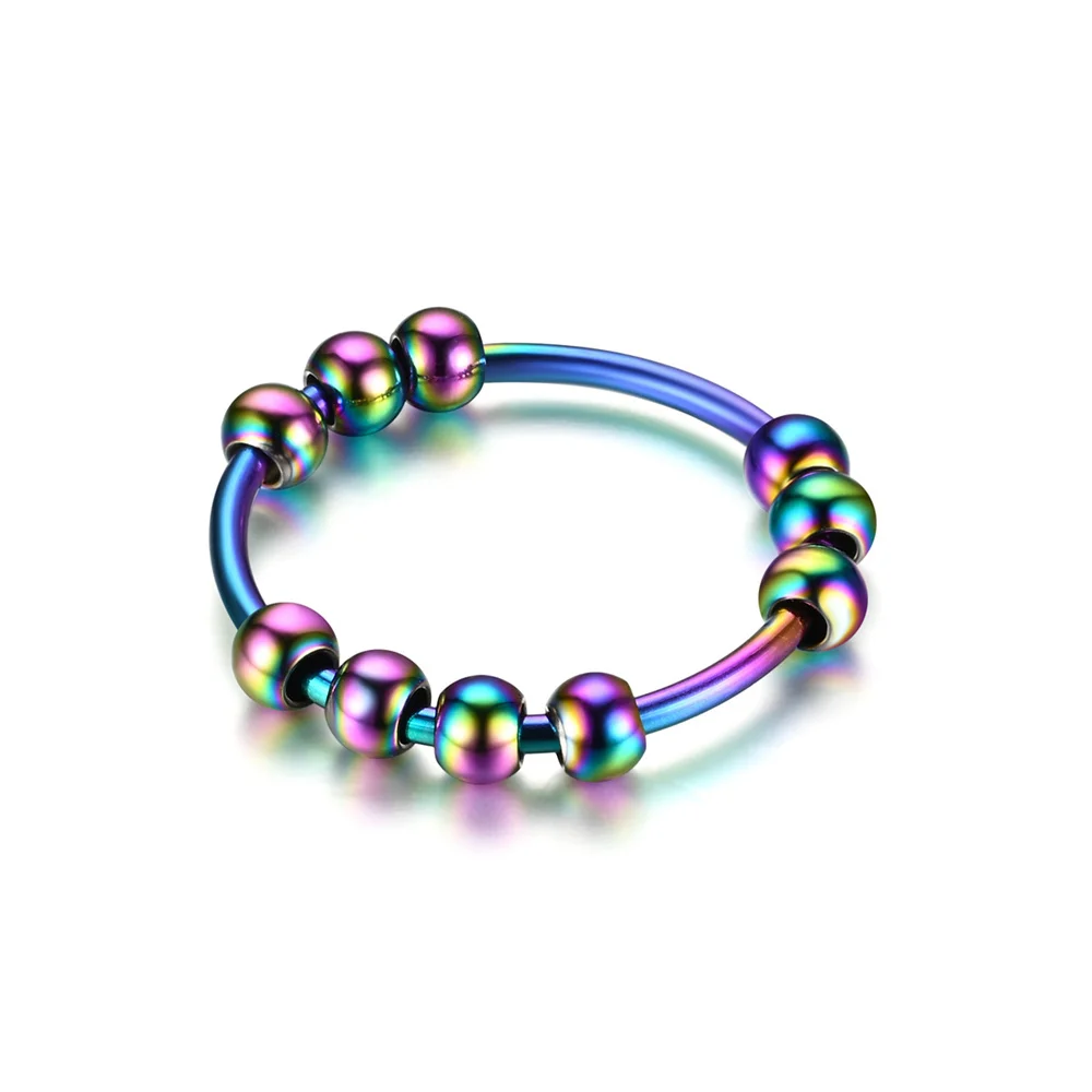 Elegant Gold & Silver Stainless Steel Spinner Ring with Beads