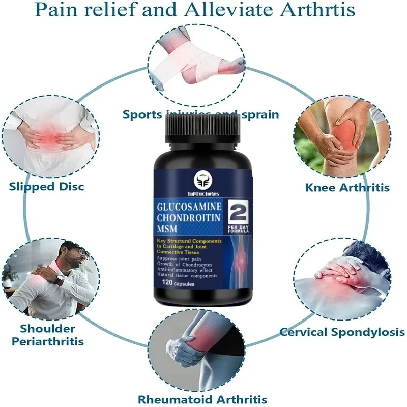 Top Factories Glucosamine Chondroitin MSM 120 Capsules for Joint Knee Immune Support NonGMO GlutenFree