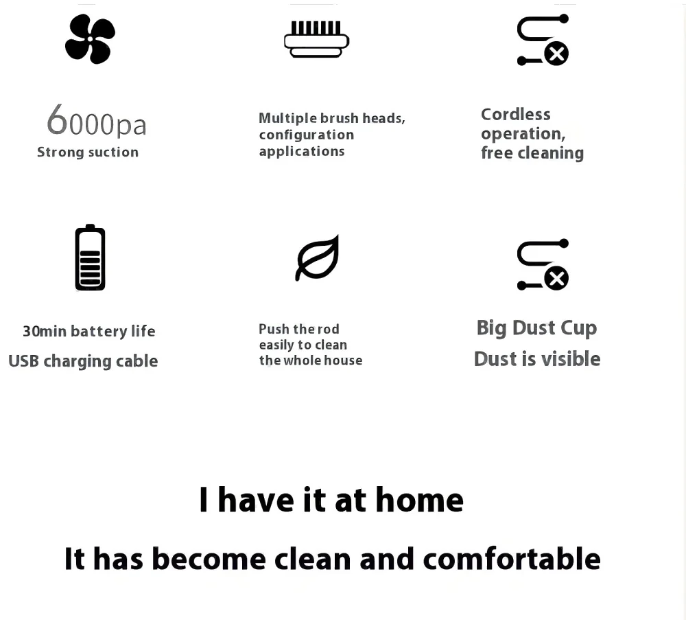 HOMEFISH Portable Handheld Household Vacuum Cleaner Wireless Strong Suction Multi-Function and Car Vacuum Cleaner