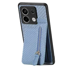 Luxury Leather Card Holder Back Cover with Zipper Wallet for Poco X6 Pro 5G (Blue)
