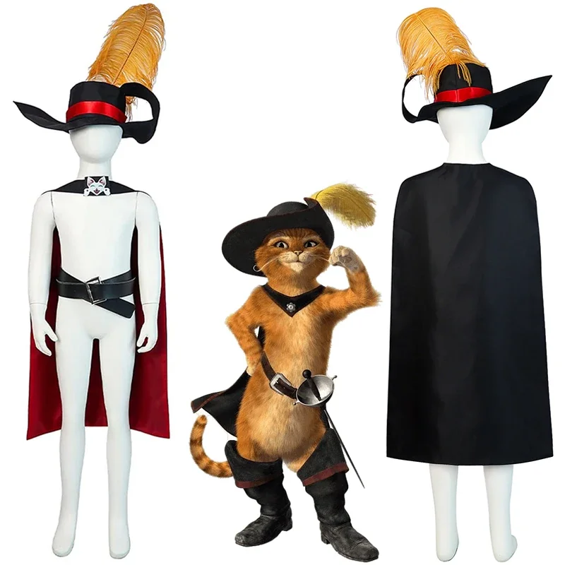 PussInBootsCosplayKidsCostumeHatCloakBeltAnimCartoonPuss