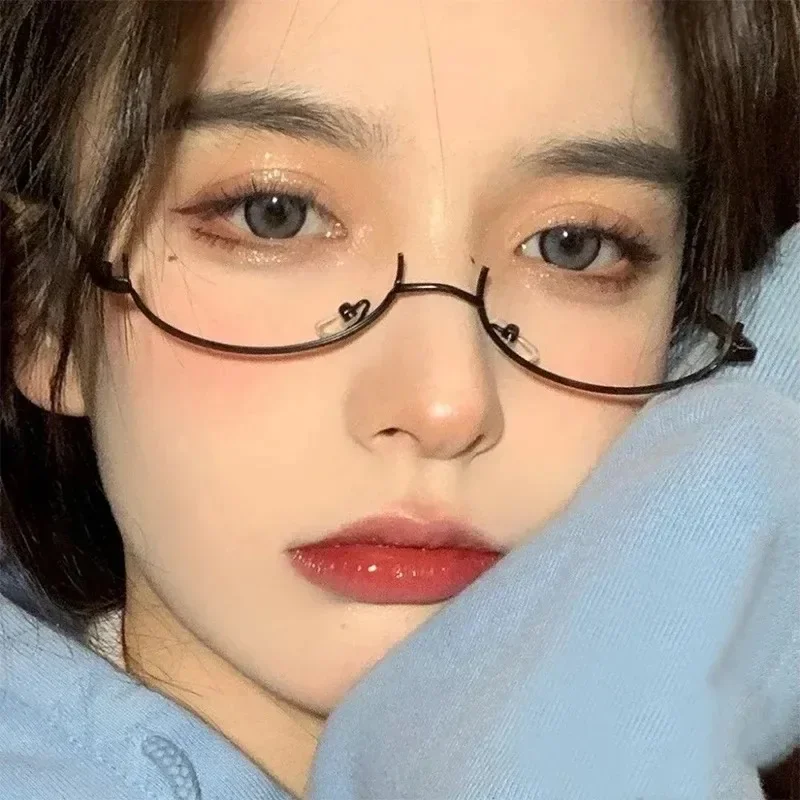 Y2K Half Frame Glasses Without Lens Girls Chic Harajuku Cosplay Party Fashion Decoration Glasses Metal Photography Fake