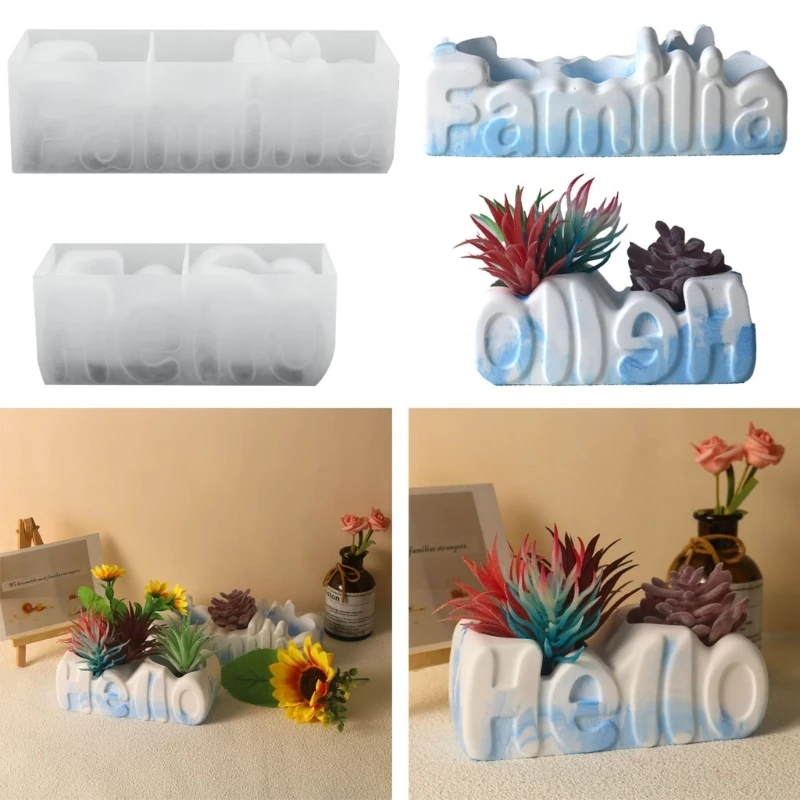 

95AB бетонные цветочные горшки формы Hello/Familias письмо силиконовая форма для цветов цемент