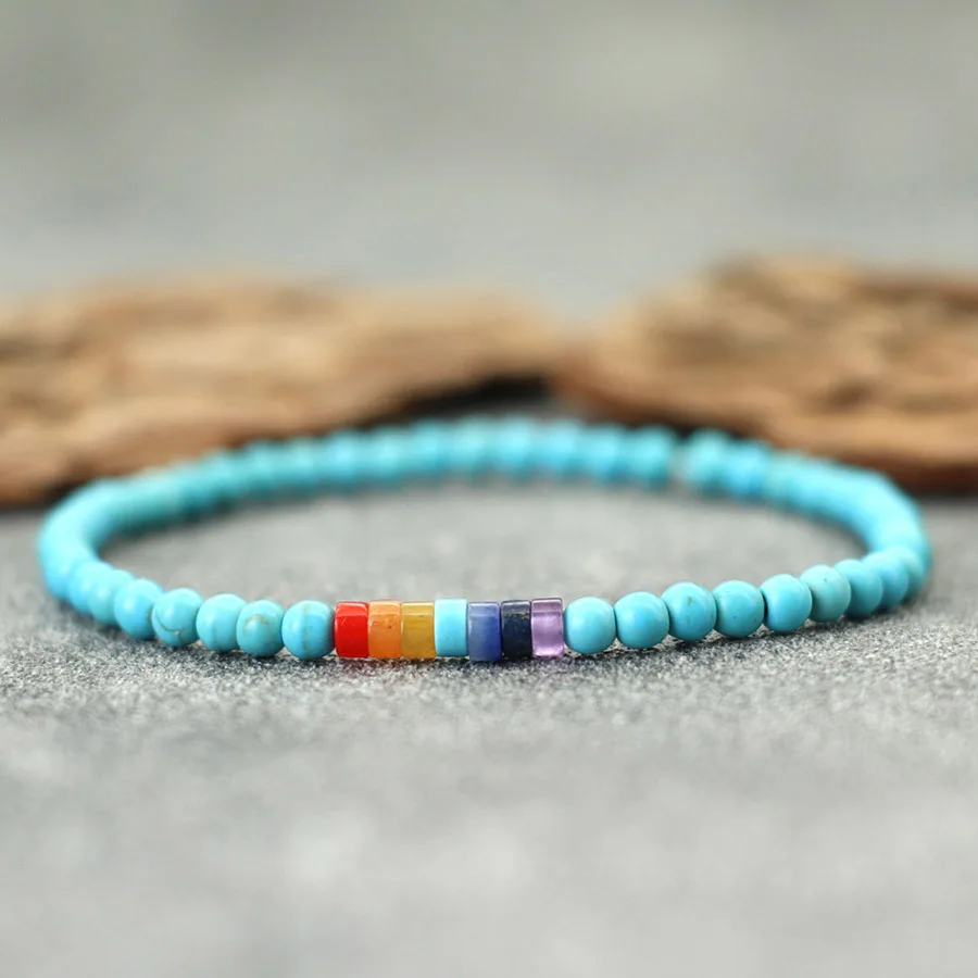 Men Volcanic Rock Beads Chakra Bracelet for Meditation