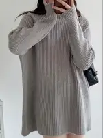 ZZ126 2024 Women's Autumn Winter New Semi-turtleneck Pullover Sweater Knitted Sweater Loose Lazy Wind Thickened Bottoming Top 1
