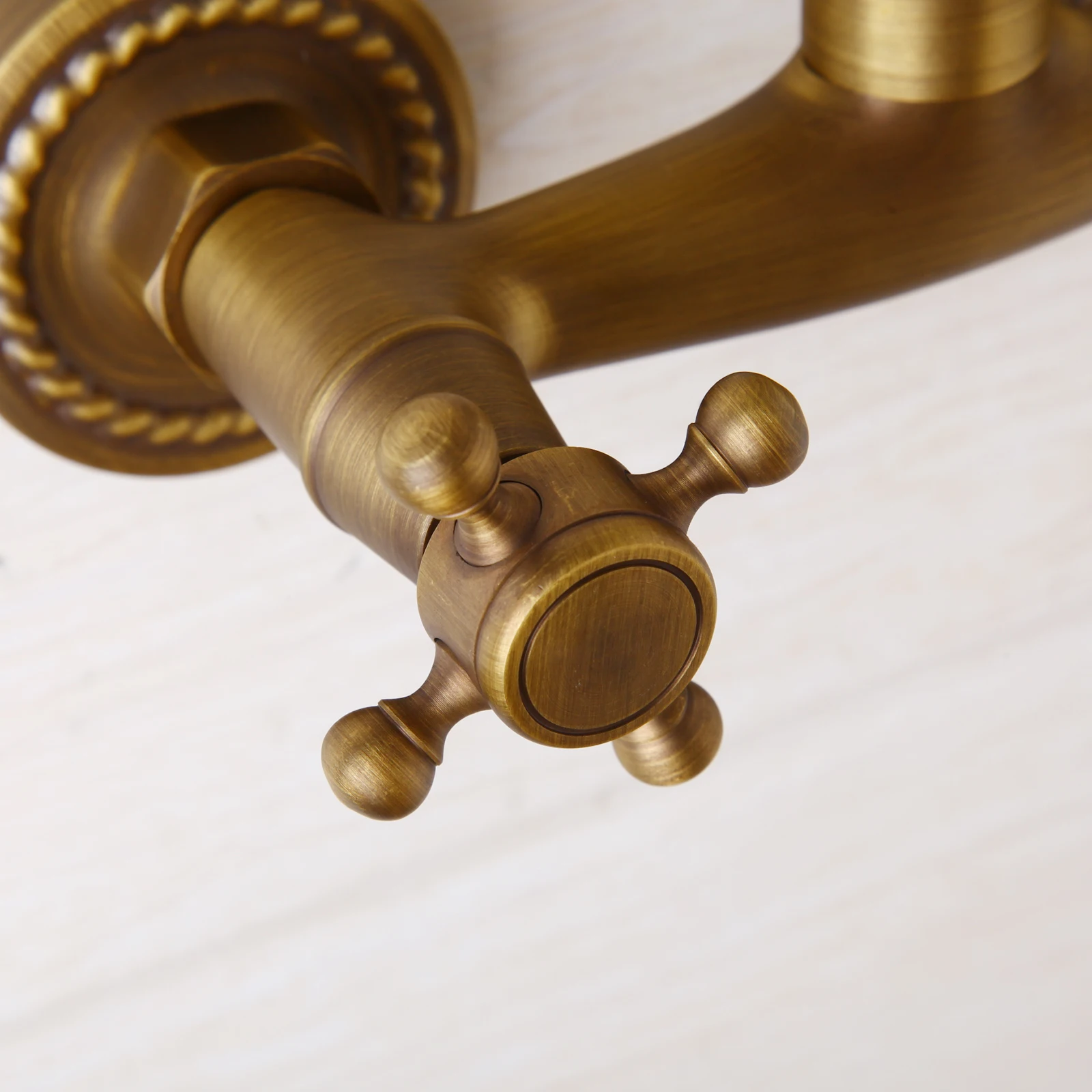 Description Picture 5 of itemYANKSMART Roman Retro Antique Brass Bathroom Faucets 2 Cross Handles Hot and Cold Torneira Wall Mounted Basin Sink Mixer Tap