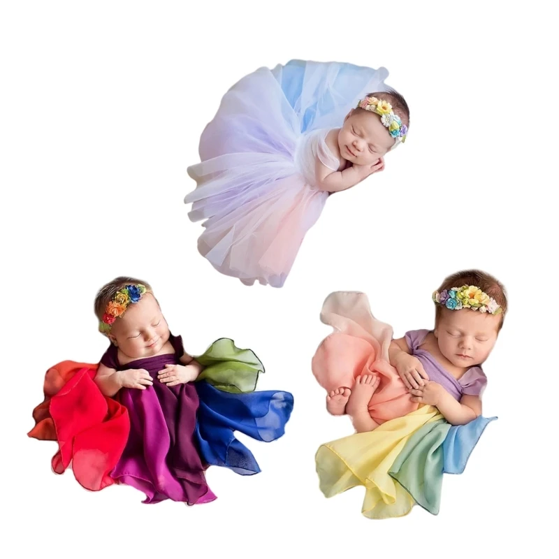 

Newborn Photography Props Outfits Baby Girls Skirt Headband for Photoshoot Girls Dropship
