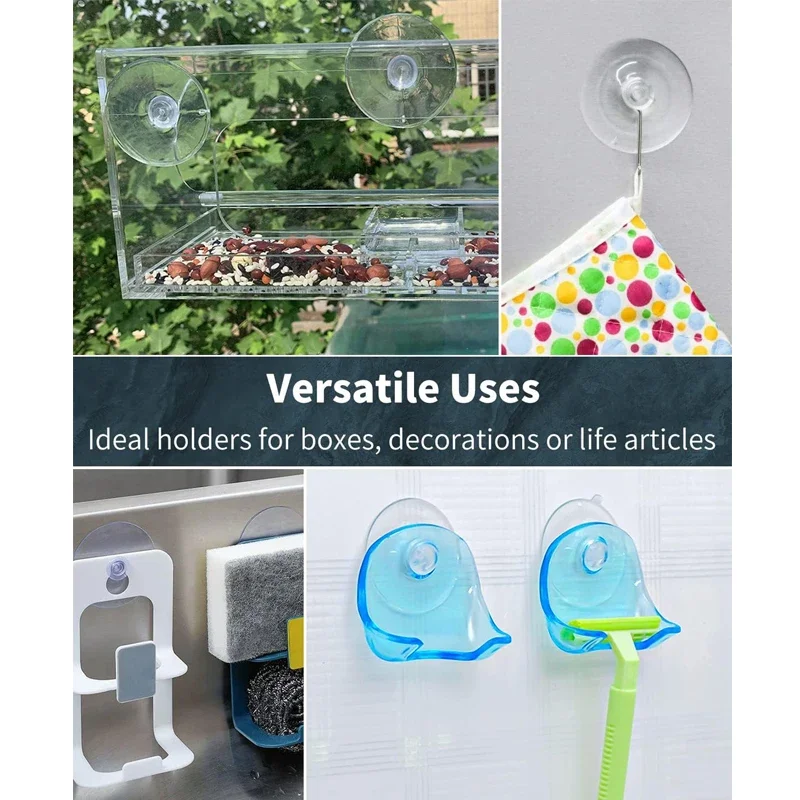 Clear PVC Suction Cup Wall Hooks for Kitchen, Bathroom, and Window Decorations