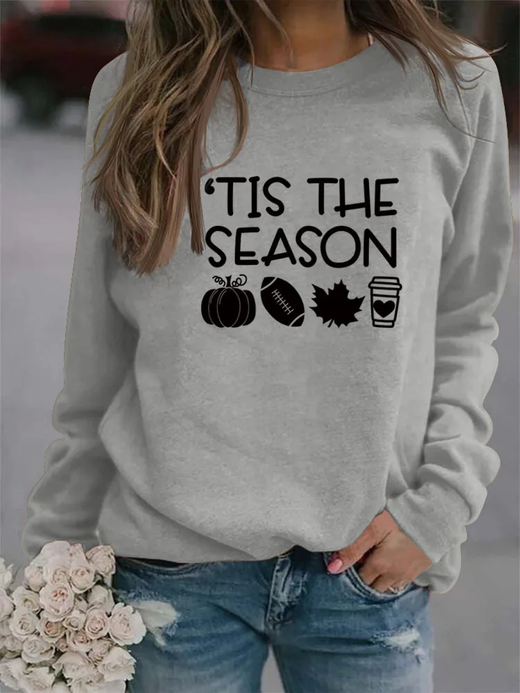 

2023 Autumn New Sweatshirt TIS THE SEASON Letter Printing Crew Neck Long Sleeve Loose Fashion Versatile Women's Clothing