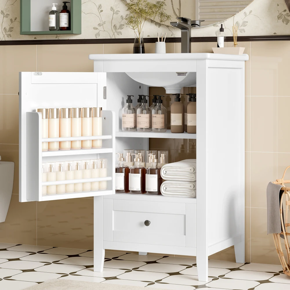 51 x 46 x 85 cm Stand-Badezimmerschrank mit Waschbecken, geräuschlose Schublade mit großem Fassungsvermögen, verstellbarem Regal, Keramikwaschbecken – Detail 2