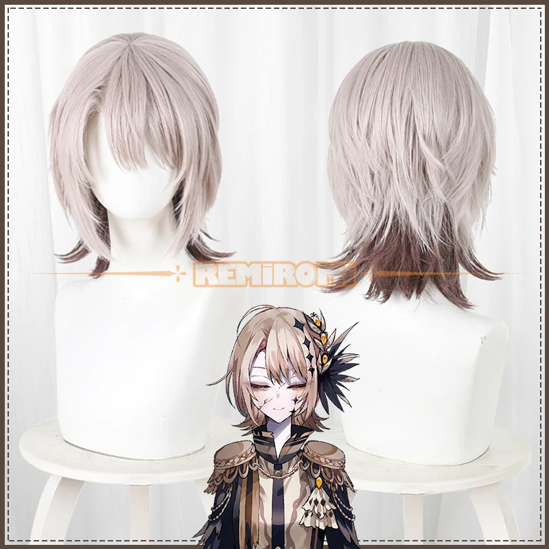 Game Magical Girl Witch Trial Hasumi Leia Cosplay Wig Khaki to Brown Gradient Ombre Short Flipped-out Wig Heat Resistant Fiber
