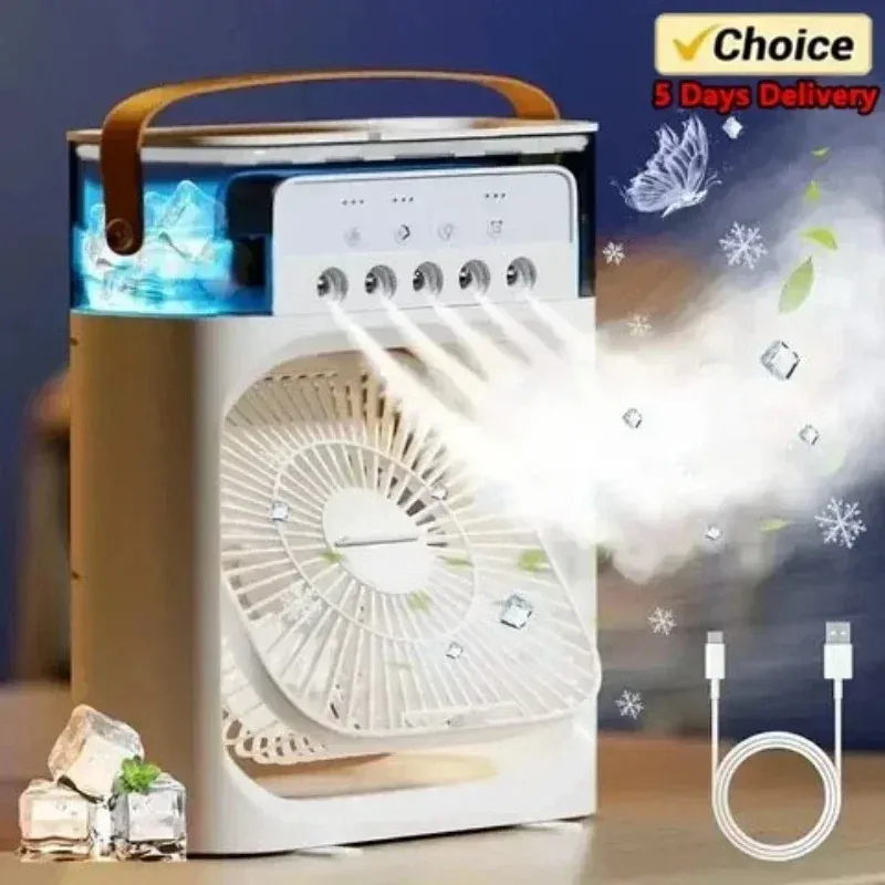 LED night light portable USB charging fan air conditioner electric fan water mist music 3-in-1 household air humidifier