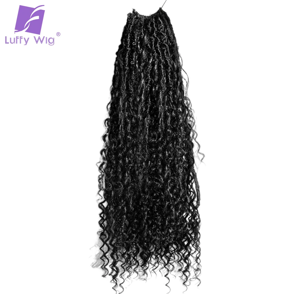 Locs With Human Hair Curls Crochet Boho Goddess DreadLoc Knotless Braid Pre Looped Synthetic Boho Braiding Hair Curly Ends Luffy